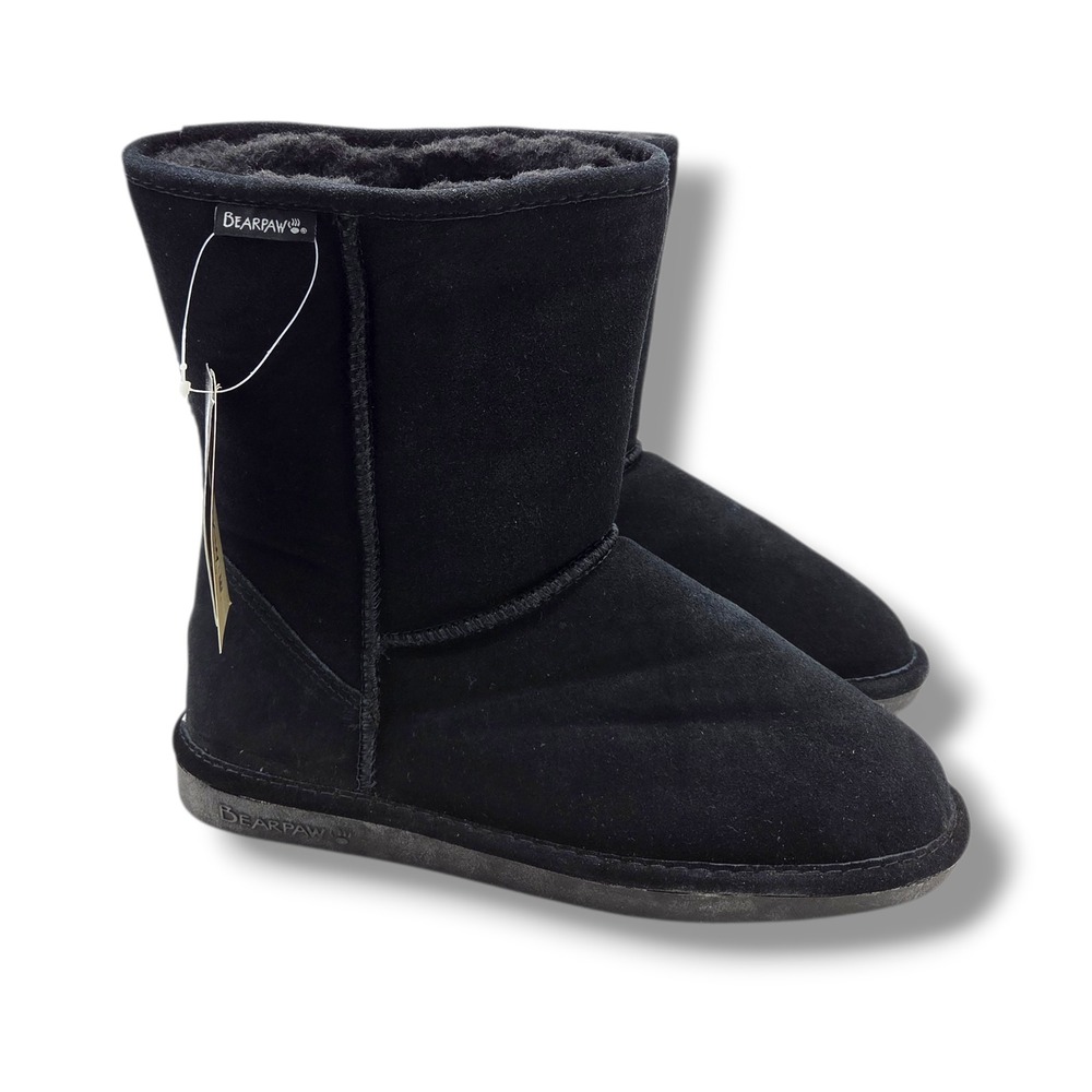 Bearpaw Eva Short Boots Womens 11 Black Winter Snow Suede Wool‎ Sheepskin